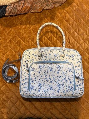Parfois Light Blue Floral Laptop bag with Gingham Trim